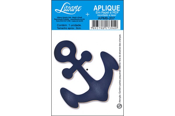 APLIQUE EM PAPEL E MDF ALT 08CM LITOARTE ANCORA AZUL